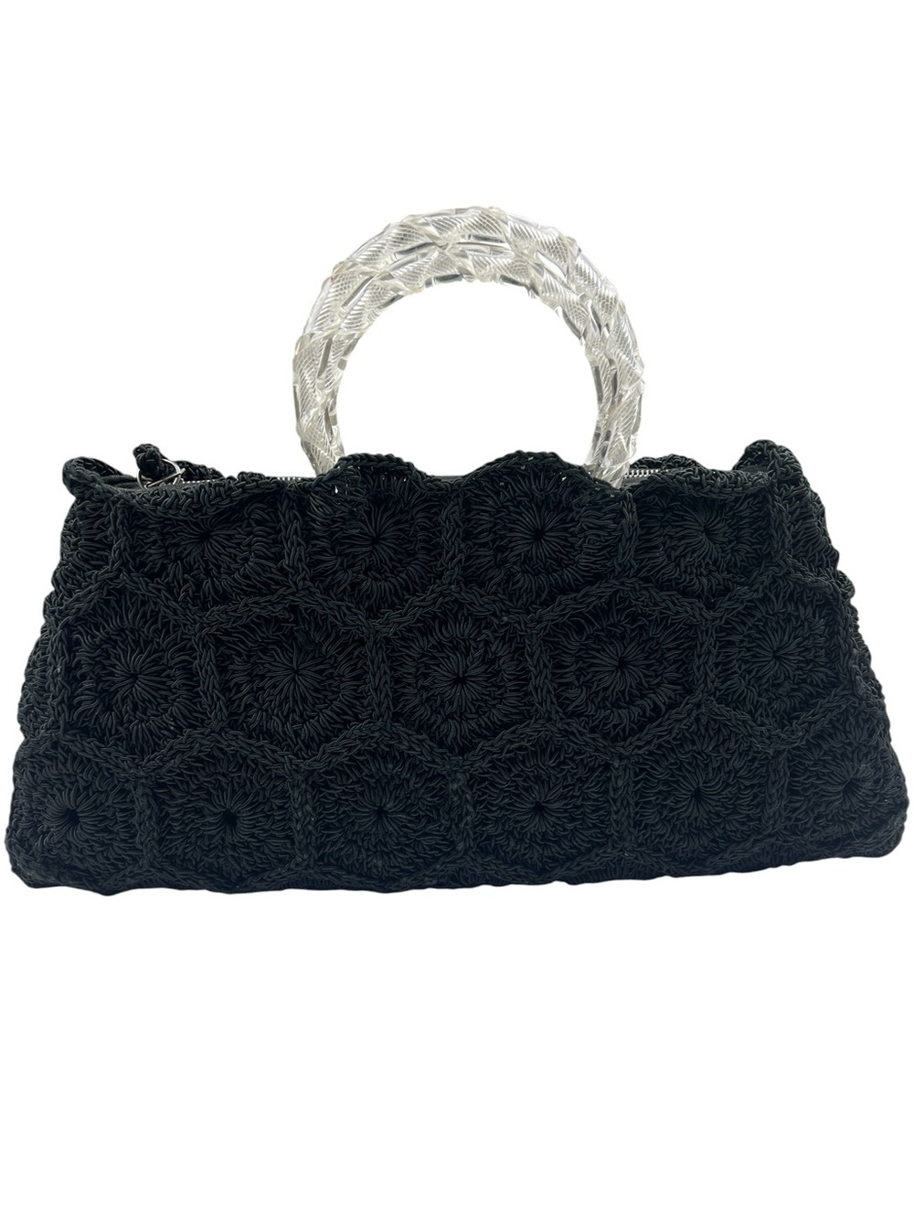 Vintage Black Crochet Small Handbag with Clear Handle M.E. Product